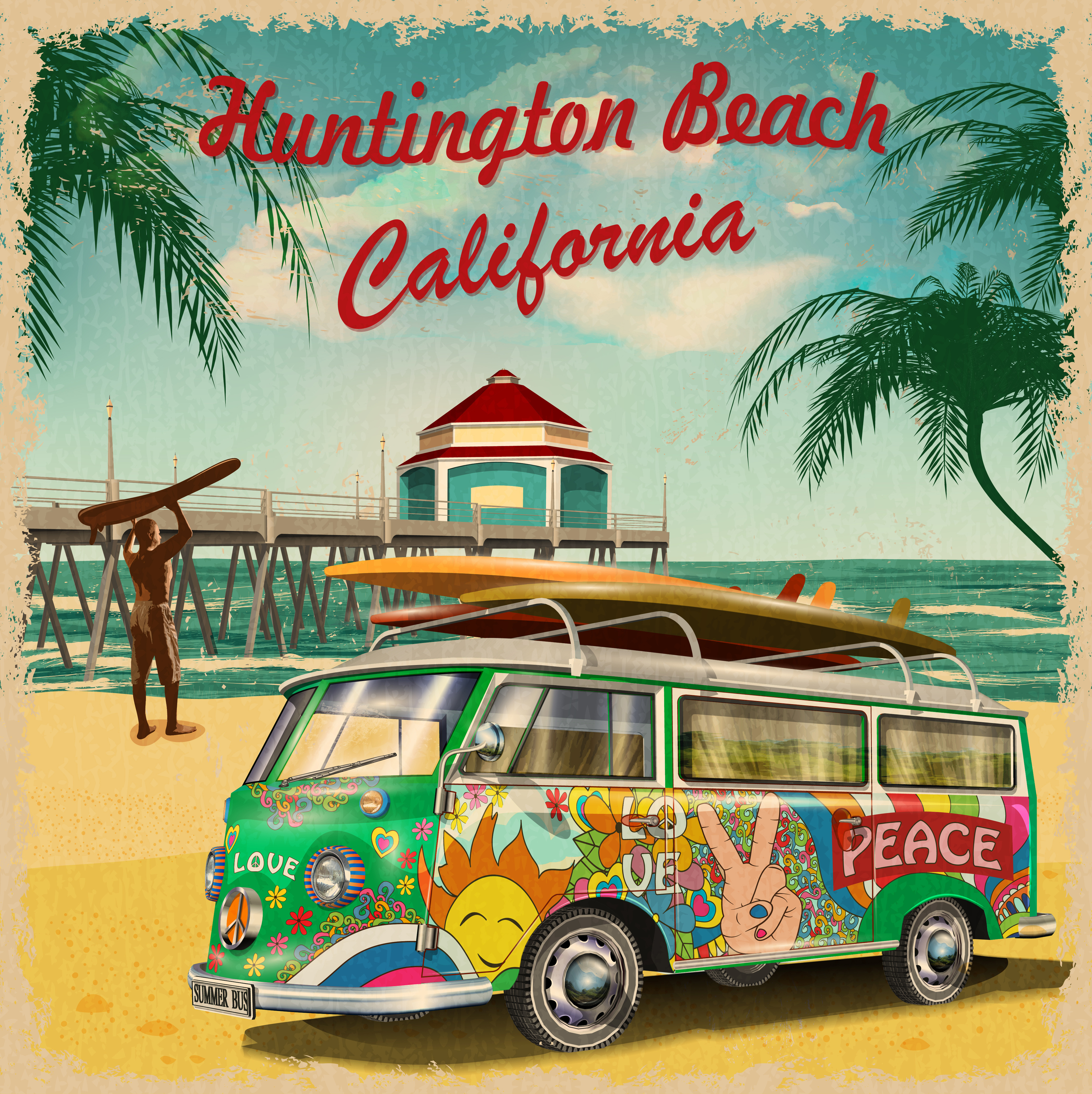 Huntington Beach, California retro poster.
